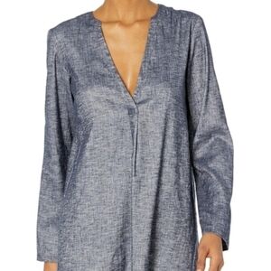 THEORY Womens Size M Blue Denim Split Back V-Neck Blouse